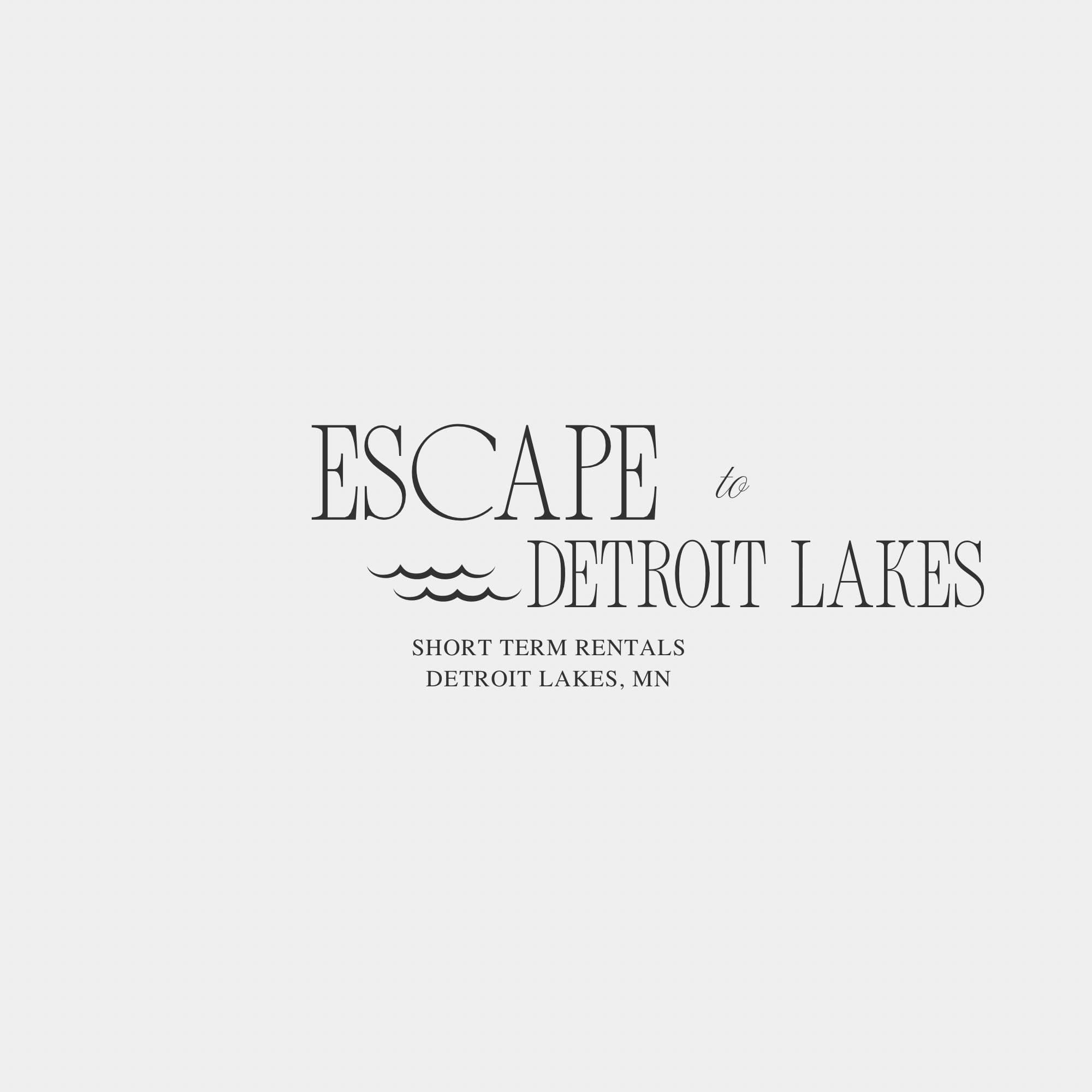 Logo for Escape to Detroit Lakes short term rentals in Minnesota featuring stylized water waves.
